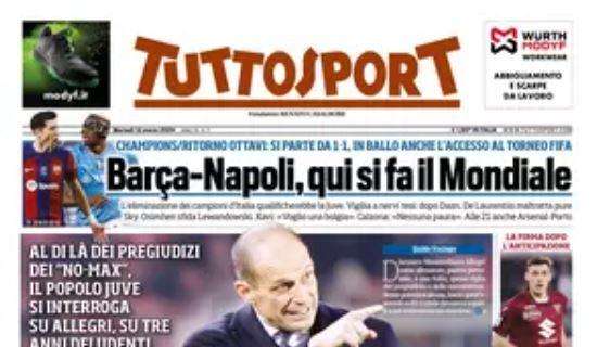 La prima pagina di Tuttosport è su Allegri: "Tre anni deludenti, pazienza (in)finita"