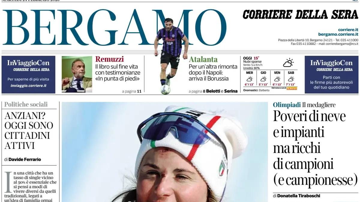 PRIMA PAGINA - Corriere di Bergamo: "Atalanta, per un'altra rimonta dopo il Napoli: arriva il Borussia"