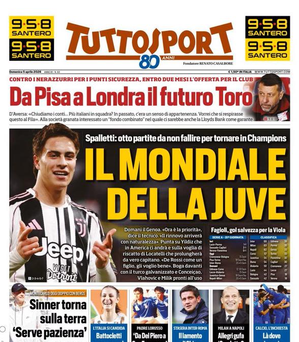 PRIMA PAGINA - TuttoSport: "Il mondiale della Juve"