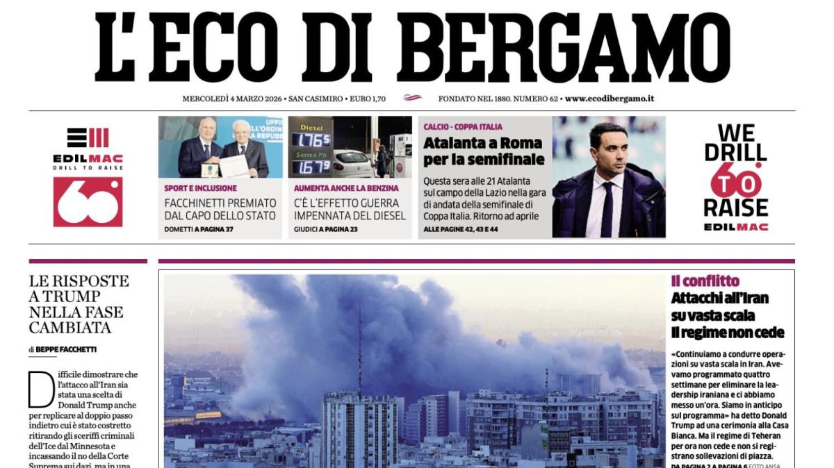 PRIMA PAGINA - L'Eco di Bergamo: "Atalanta a Roma per la semifinale"