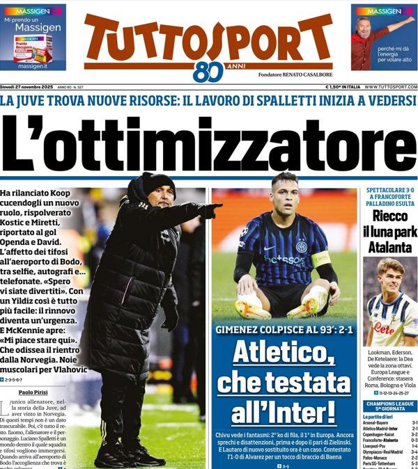 PRIMA PAGINA - TuttoSport: "L’ottimizzatore"