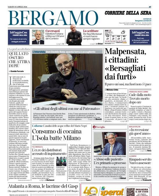 PRIMA PAGINA - Corriere di Bergamo: "Atalanta a Roma, le lacrime del Gasp"