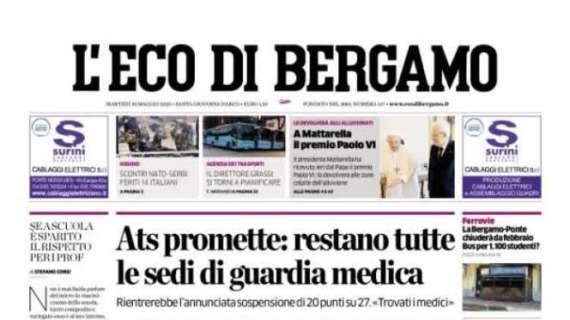 L'Eco di Bergamo: "Atalanta, più Europa League che Conference. Mercato, occhi su Adopo"