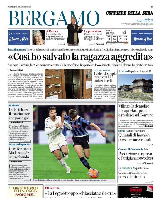 PRIMA PAGINA - Corriere di Bergamo: De Ketelaere, il trascinatore che porta gol