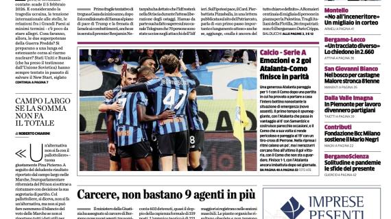 PRIMA PAGINA - L’Eco di Bergamo: "Atalanta–Como finisce in parità"