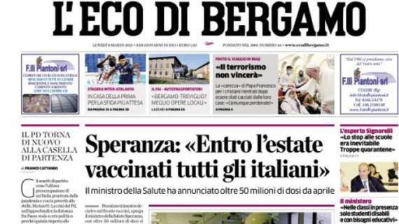 L'Eco di Bergamo, Speranza: «Entro l’estate vaccinati tutti gli italiani»