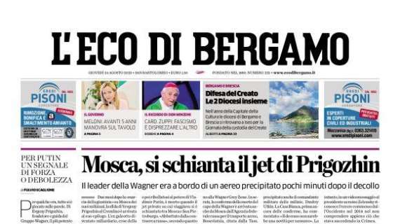 PRIMA PAGINA - L'Eco di Bergamo: "L’Atalanta tratta Stach del Mainz. Zapata per ora resta".