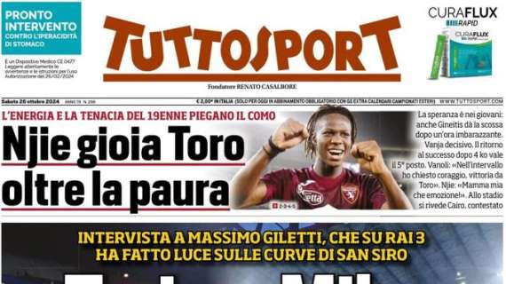 Tuttosport in prima pagina con le parole di Giletti: "Torino-Milano, stessa giustizia?"