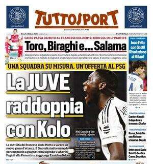 La prima pagina di Tuttosport: "La Juve raddoppia con Kolo". Si studia l'offerta al Psg