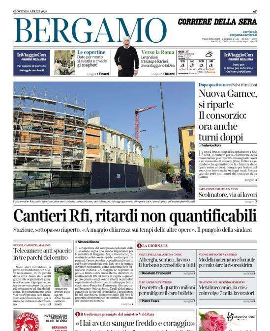 PRIMA PAGINA - Corriere di Bergamo: "Verso la Roma. Le tensioni tra Gasp e Ranieri avvantaggiano la Dea"