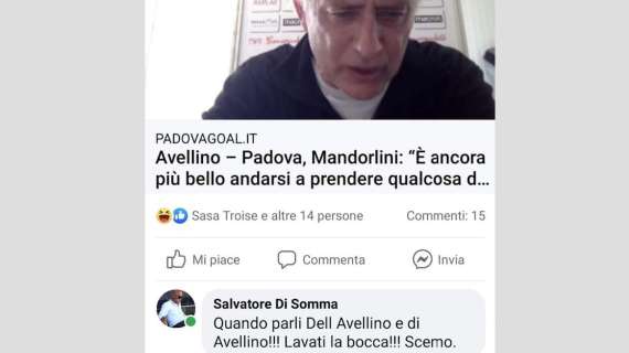 Di Somma attacca Mandorlini su Facebook e rimuove il commento. Il Padova critica: "Sdegnati e preoccupati" 