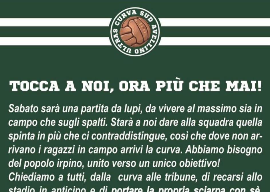 La Curva Sud: "Sabato il Partenio deve tremare, facciamo sentire la nostra voce"