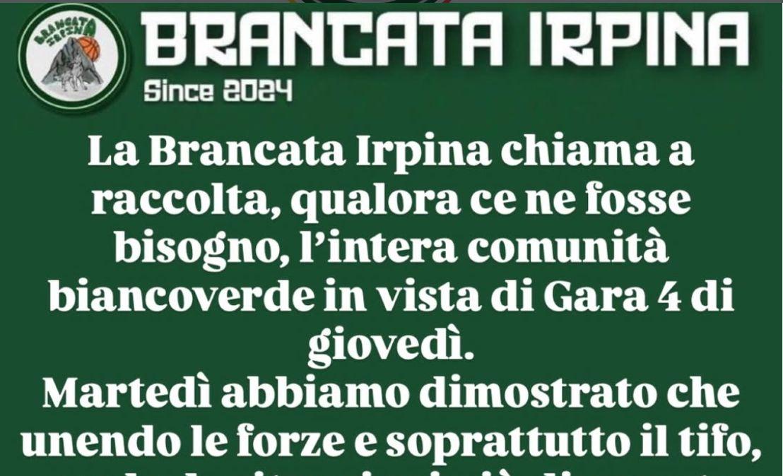 Avellino Basket, la Brancata Irpina chiama a raccolta i tifosi: "Giovedì tutti al palazzetto"