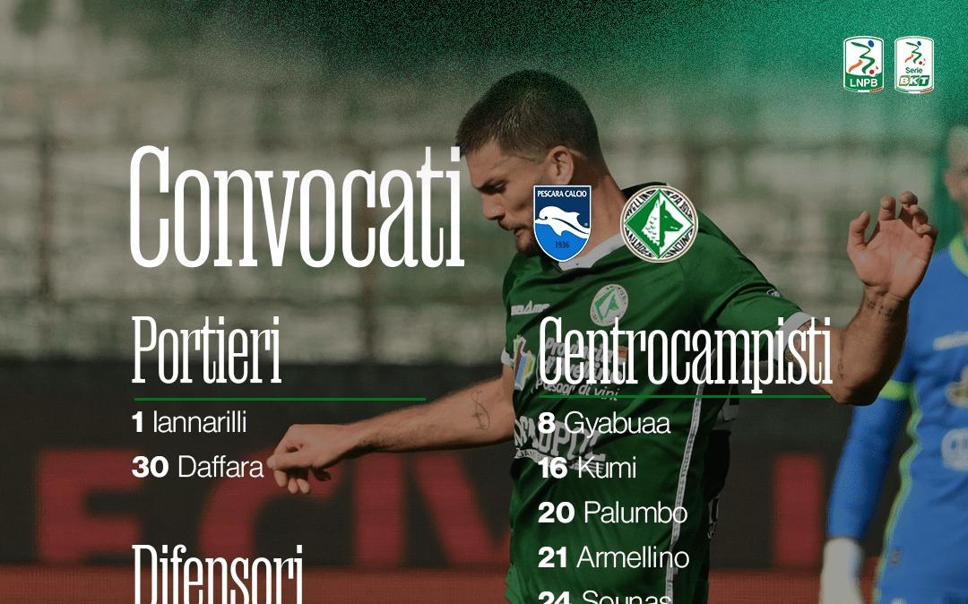 Pescara-Avellino, i convocati biancoverdi