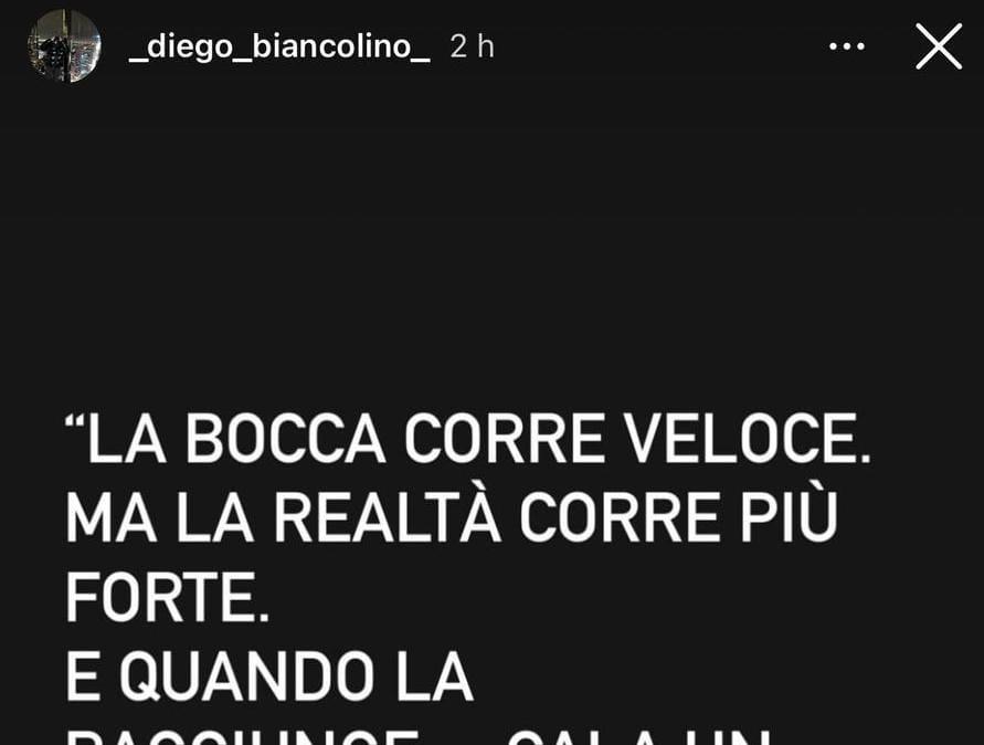 Diego Biancolino e il post criptico: "La bocca corre veloce..." 