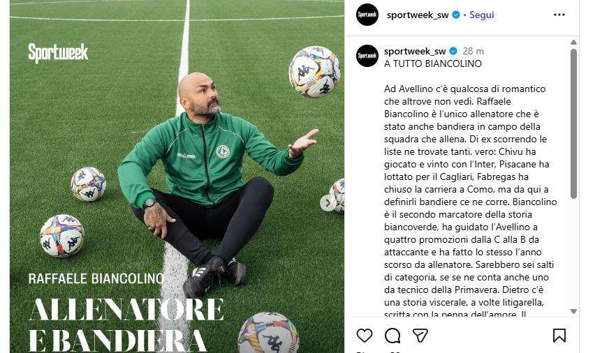 Sportweek dedica uno speciale a Biancolino: "L'unico allenatore bandiera della squadra che allena"