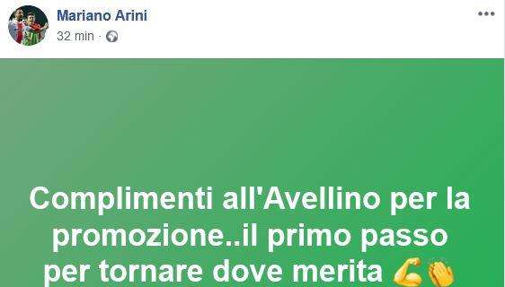 Arini: "Complimenti all'Avellino, primo passo per tornare dove merita" 