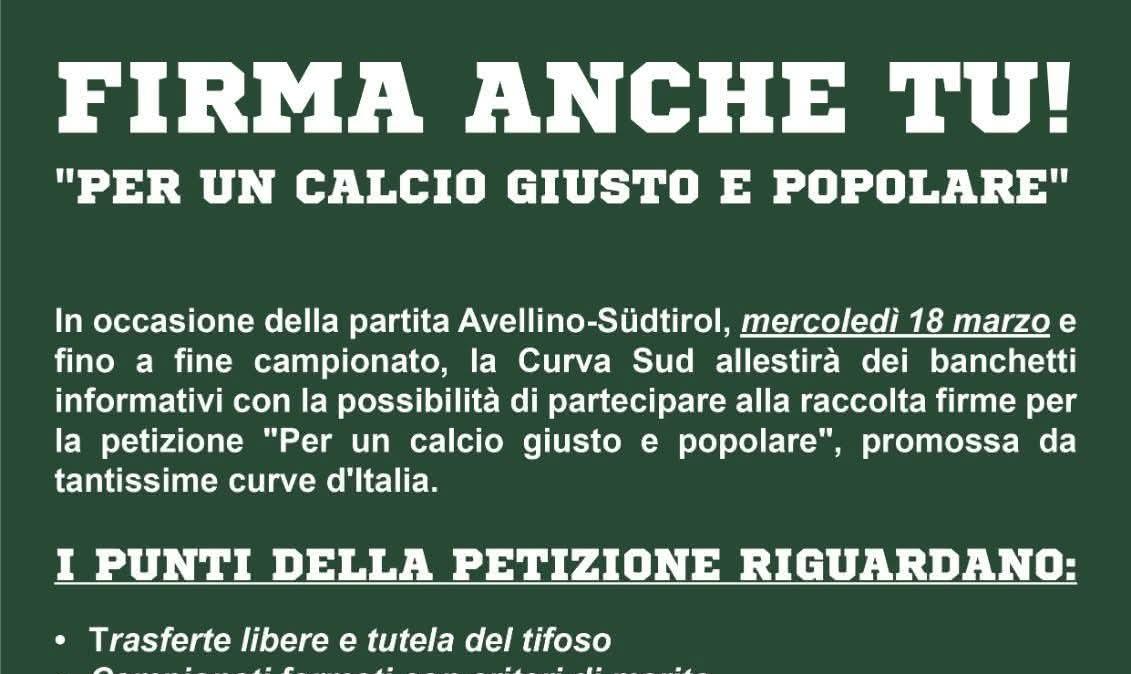 Curva Sud, mercoledì raccolta firme "per un calcio giusto e popolare"