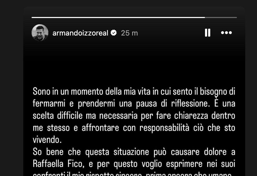 Izzo chiarisce: "Sento il bisogno di fermarmi e prendere una pausa di riflessione. Rispetto per le persone coinvolte"
