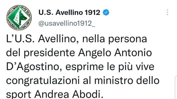 Nuovi ministri: l'Avellino si congratula con Abodi e Piantedosi