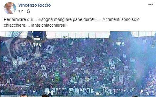 Riccio su Facebook ricorda il derby col Napoli: "Per arrivare fin qui bisogna mangiare pane duro"