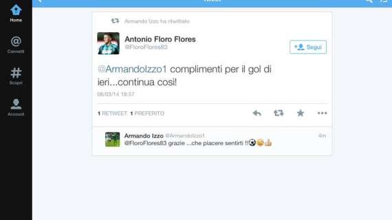 Floro Flores si complimenta su Twitter con Izzo