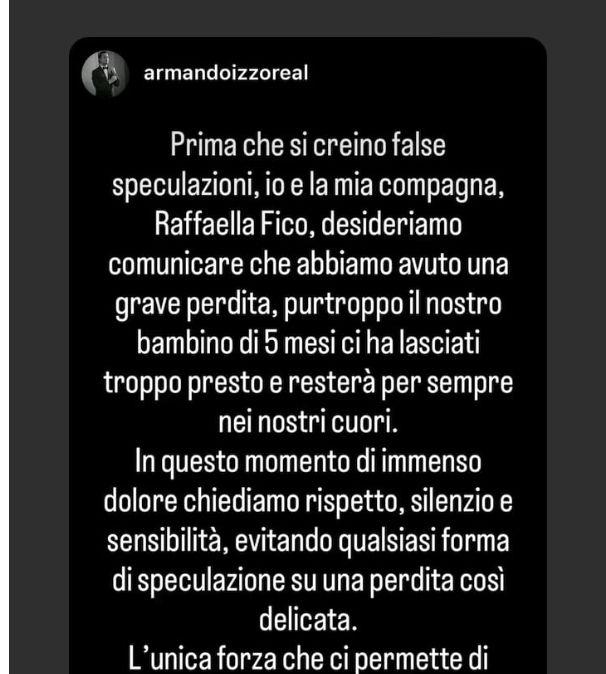Una grave perdita colpisce Armando Izzo e la compagna: "Chiediamo ora rispetto e silenzio"