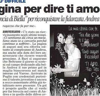 Beltrame, dedica d'amore per riconquistare la fidanzata. FOTO