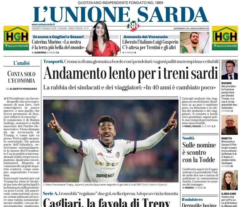 A segno al debutto in A con una perla. L'Unione Sarda: "Cagliari, la favola di Trepy"