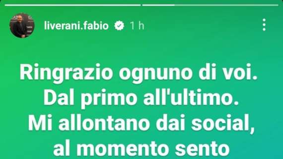 LIVERANI annuncia: "Mi allontano dai social"