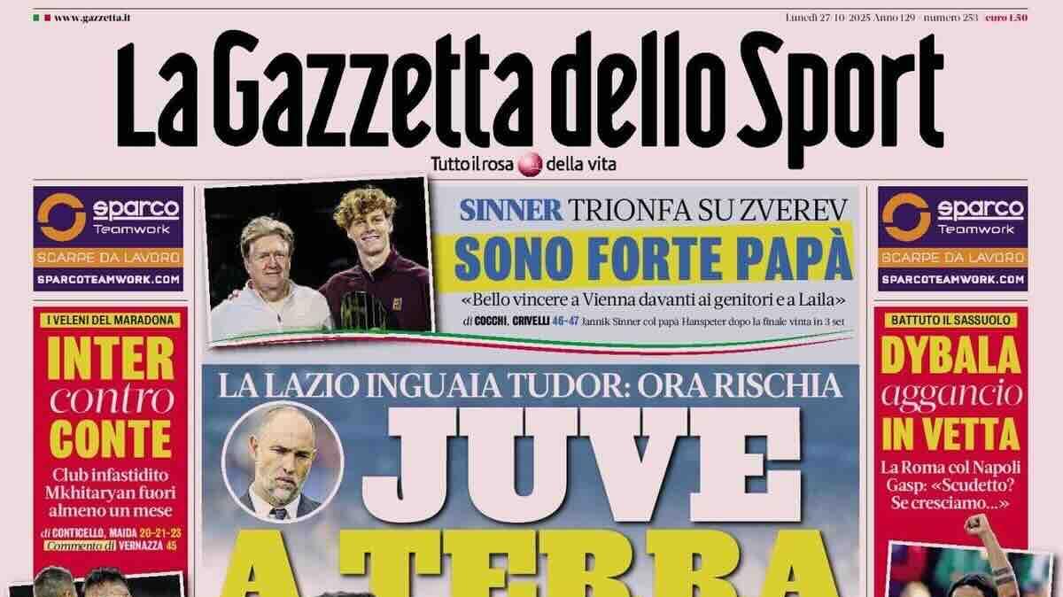 La Lazio inguaia Tudor. Apertura Gazzetta: "Juve a terra"