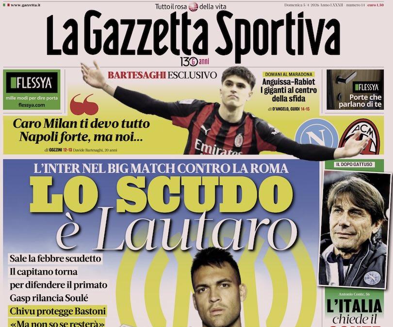 L'Inter nel big match contro la Roma. Gazzetta: "Lo scudo è Lautaro"