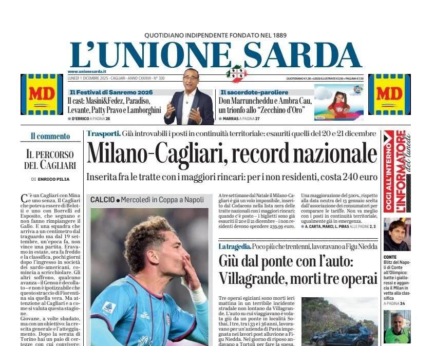 Cagliari, gol e idee per risalire. L'Unione Sarda: "Finalmente il vero Esposito"