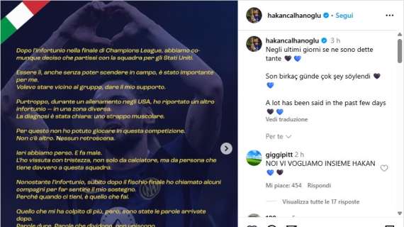 Calhanoglu risponde a Lautaro sui social. Thuram mette il like