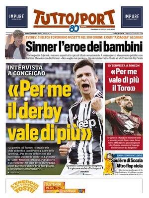 Parla Conceiçao alla vigilia della stracittadina torinese. Apertura Tuttosport: "«Per me il derby vale di più»"