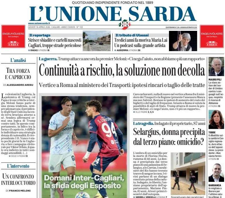 La partita del cuore. L'Unione Sarda: "Domani Inter-Cagliari, la sfida degli Esposito"