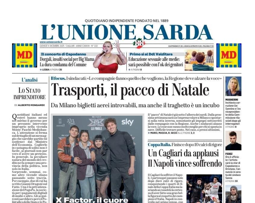 Coppa Italia, fatali gli errori di Felici e Luvumbo. L'Unione Sarda: "Un Cagliari da applausi. Il Napoli vince soffrendo"