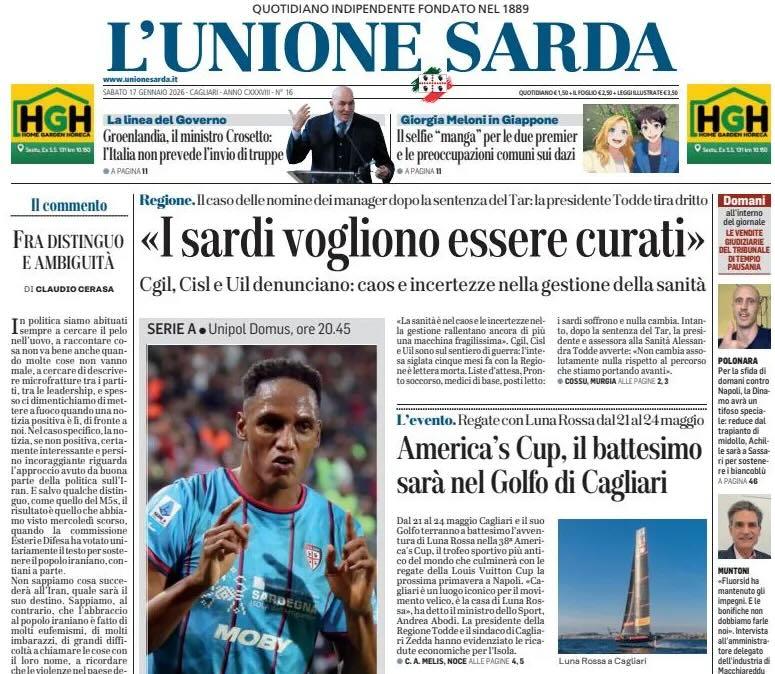 Caccia all'impresa dopo Marassi. L'Unione Sarda: "C'è la Juve, la carica di Mina"