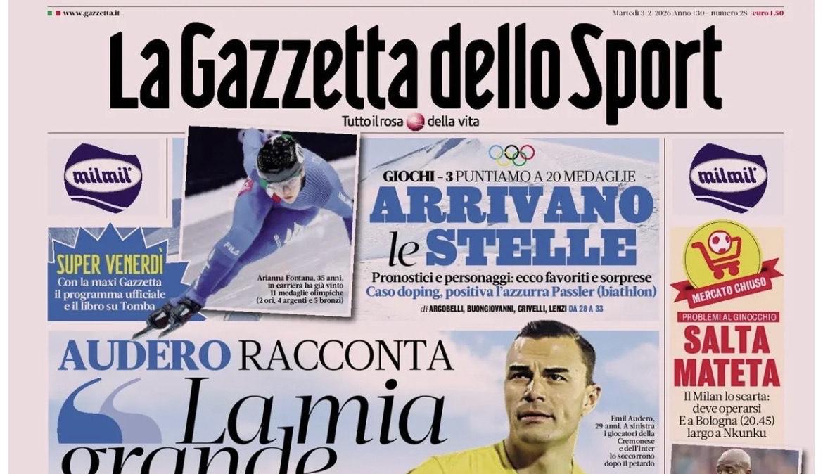 Il portiere della Cremonese dopo il petardo. Gazzetta: "Audero racconta: 'La mia grande paura'"