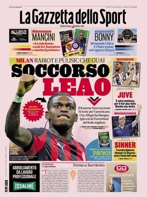 Milan, Rabiot e Pulisic che guai. L'apertura della Gazzetta dello Sport: "Soccorso Leao"