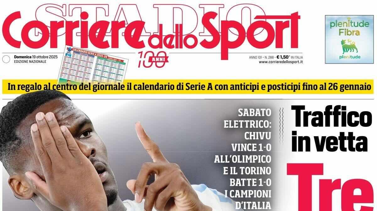 Traffico in vetta. L'apertua del Corriere dello Sport: "Tre sul divano"