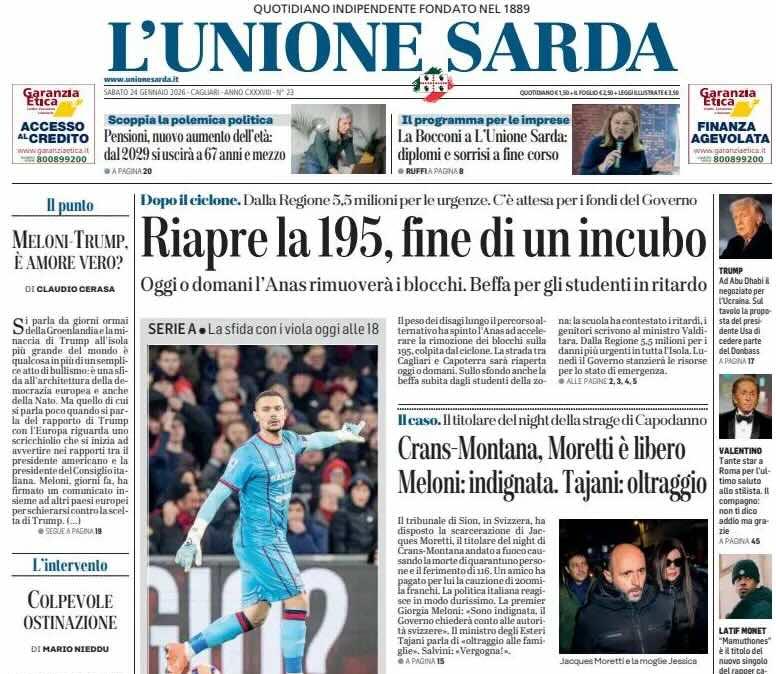 Dopo la Juve serve una prova di forza. L'Unione Sarda: "Cagliari a Firenze a caccia di punti. Ci sono anche Dossena e Sulemana"