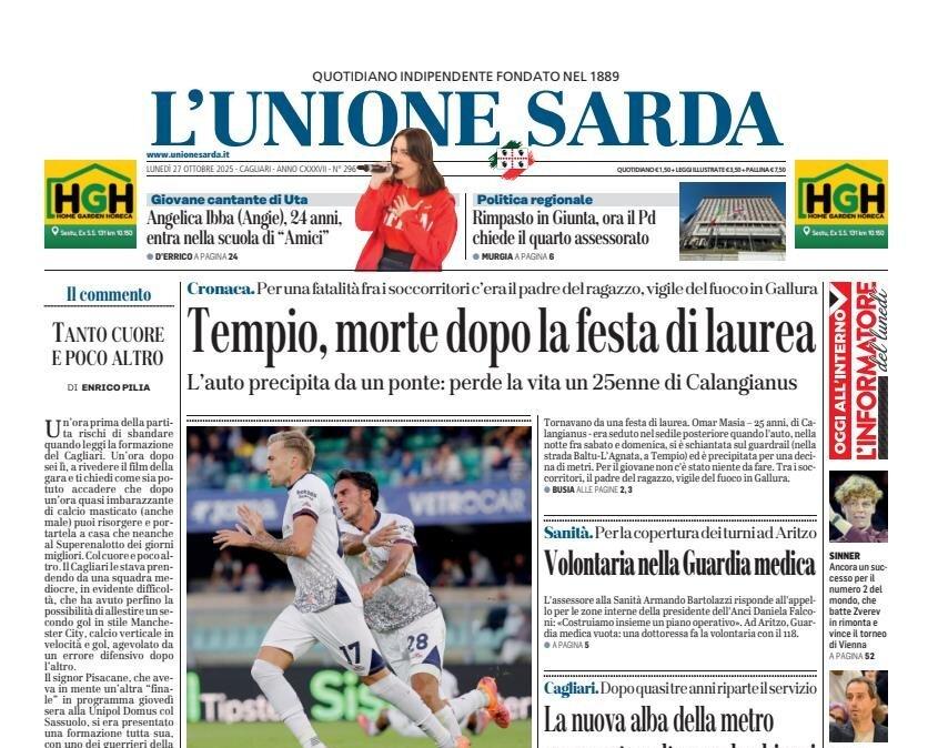 Rimonta col brivido, L'Unione Sarda: "Cagliari, un punto pazzesco a Verona"