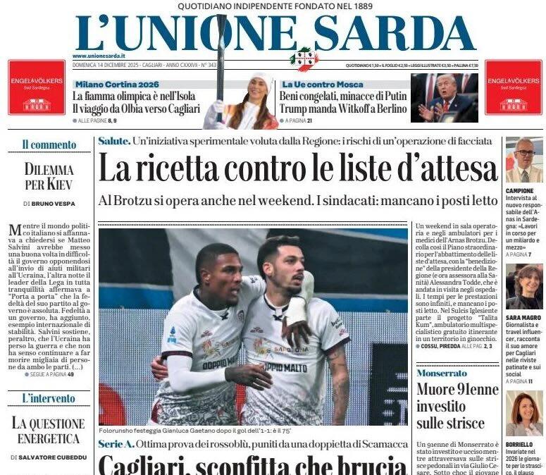 Non basta il secondo gol di fila di Gaetano. L'Unione Sarda: "Cagliari, sconfitta che brucia"