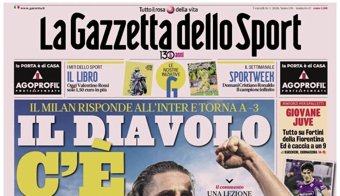 Il Milan risponde all'Inter e torna a -3. Gazzetta: "Il Diavolo c'è"
