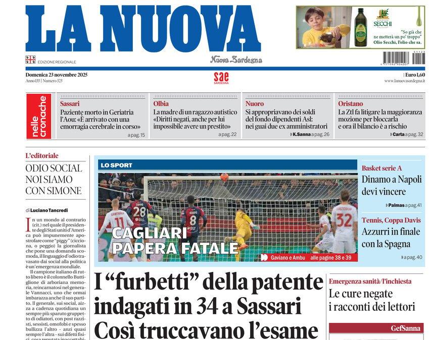 Caprile tradisce il Cagliari. La Nuova Sardegna: "Papera fatale"