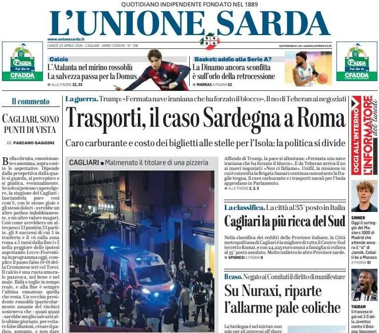 Cagliari, tre gare su cinque in casa. L'Unione Sarda: "L'Atalanta nel mirino rossoblù. La salvezza passa per la Domus",