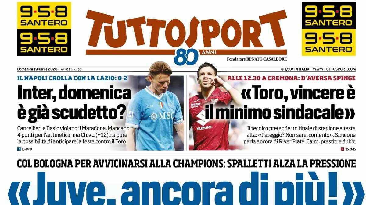 Spalletti alza la pressione. Tuttosport: "«Juve, ancora di più!»"