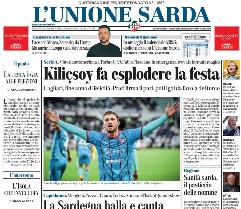 Cagliari, fine anno di felicità. L'Unione Sarda: "Kiliçsoy fa esplodere la festa"