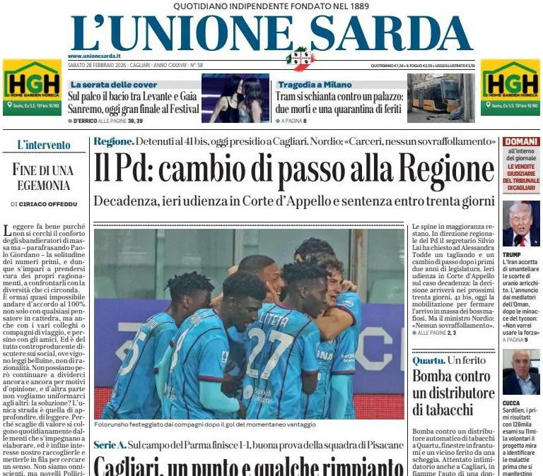 Buona prova della squadra di Pisacane. L'Unione Sarda: "Cagliari, un punto e qualche rimpianto"
